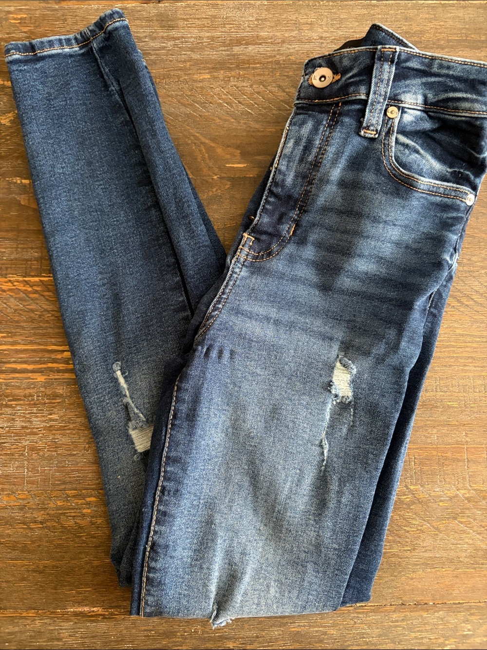 Kendall & Kylie Women's Dark Wash Distressed Skinny Jeans